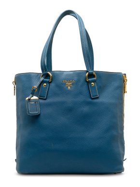 Prada Blue Leather Tote Bag