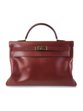 Hermes Vintage Kelly 40 in Burgundy Box Calf Leather with Gold Hardware
