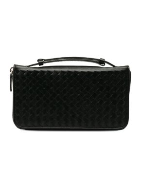 Bottega Veneta Black Intrecciato Zip Around Long Wallet