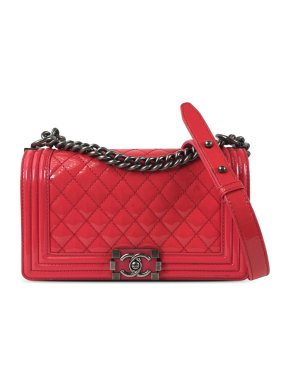Chanel Red Patent Leather Medium  Boy  Bag