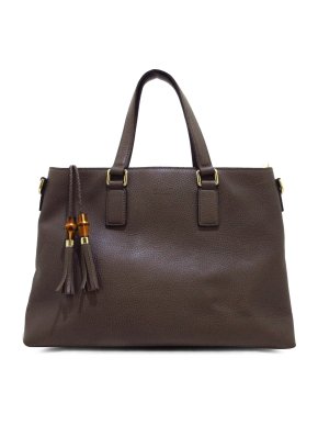 Gucci Brown Grained Leather Bamboo Shoulder Bag