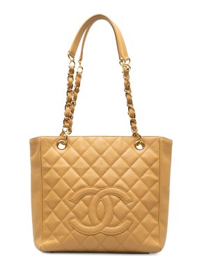 Chanel Beige Caviar Leather Petite Shopping Tote