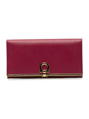 Salvatore Ferragamo Red Gancini Leather Long Wallet