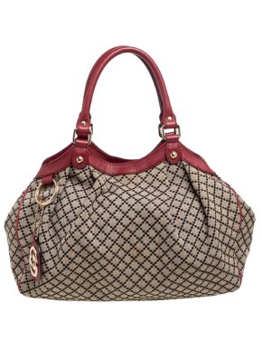 Gucci Monogram Tote Bag with Red Trim