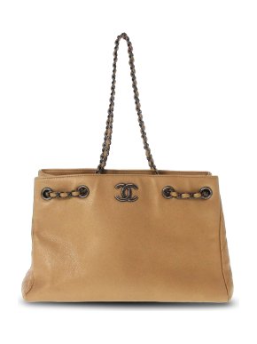 Chanel Beige CC Caviar Leather Chain Tote Bag