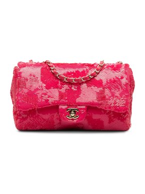 Chanel Pink Sequin Small Single Flap Bag