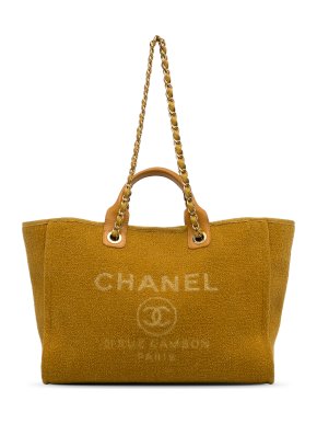 Chanel Mustard Yellow Tweed Deauville Tote Bag
