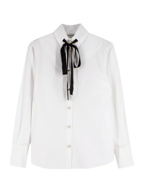 Chanel Faux Pearl Button Shirt  with Pussy bow