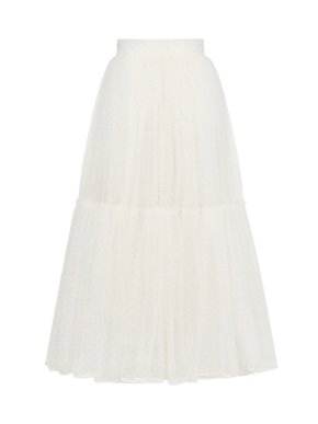 Dior Ecru Plumetis Tulle Gathered Midi Skirt