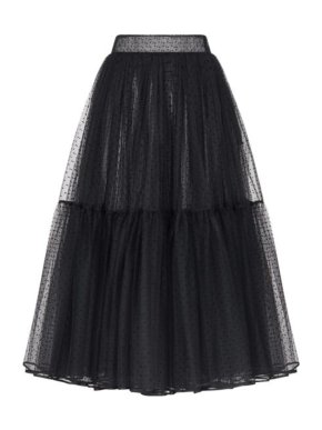 Dior Black Plumetis Tulle Pleated Midi Skirt