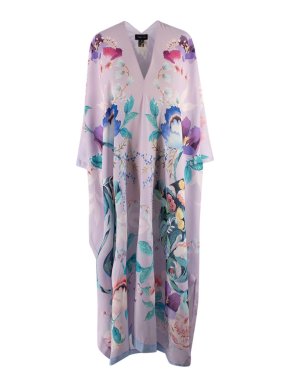 Meng Lavender Floral Print Silk Kaftan