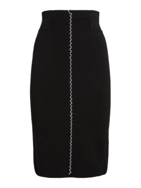Off-White Black Stretch Knit Pencil Skirt with Contrast Stitch Detail