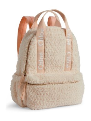 Chloe Chloé Cream Faux Shearling Strap Backpack