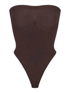Skims Seamless Sculpt Strapless Thong Bodysuit in Espresso