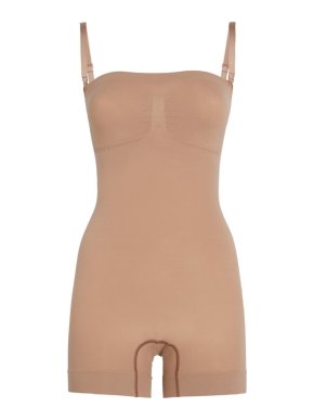 SKIMS Seamless Sculpt Shortie Strapless Bodysuit in Ochre