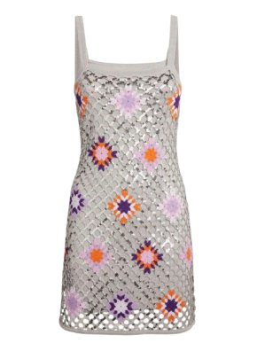 Sandro Silver Sequin Embellished Brunielou Crochet  Mini Dress
