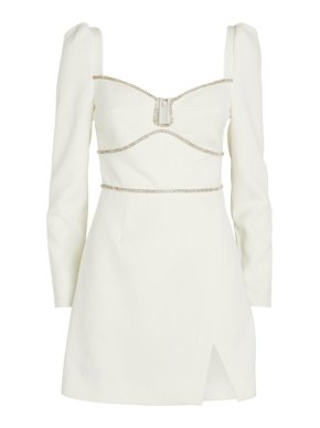 Self Portrait White Crepe Rhinestone Detail Mini Dress