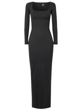 Skims Body Long Sleeve Slip Dress in Onyx