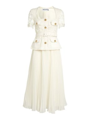 Self Portrait Ivory Guipure Lace Tailored Midi Dress