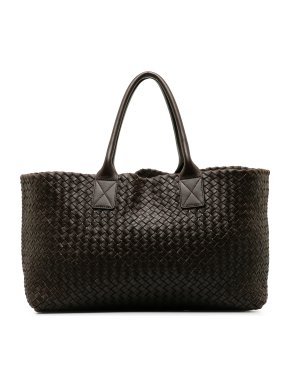 Bottega Veneta Dark Brown Leather Large Intrecciato Cabat
