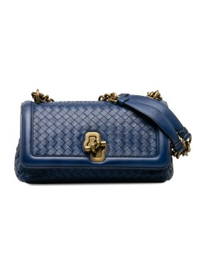 Bottega Veneta Blue Leather Intrecciato Olimpia Knot