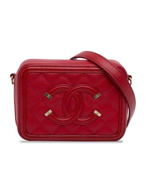 Chanel Red Mini CC Filigree Caviar Vanity Crossbody