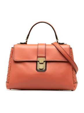 Bottega Veneta Tangerine Leather Intrecciato Piazza Satchel