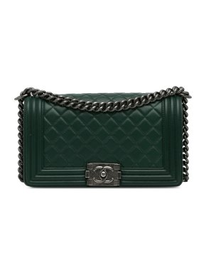 Chanel Green Lambskin Leather Medium Boy Flap Bag