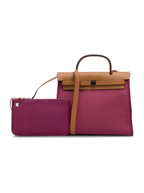 Hermes Pink Toile Canvas & Hunter Leather Herbag Zip 31
