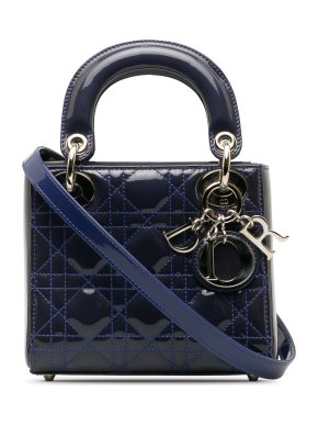 Blue Patent Leather Mini Cannage Lady Dior