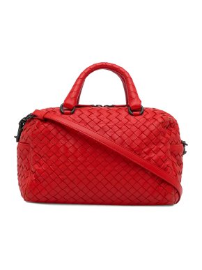 Bottega Veneta Red Intrecciato Leather Boston Bag