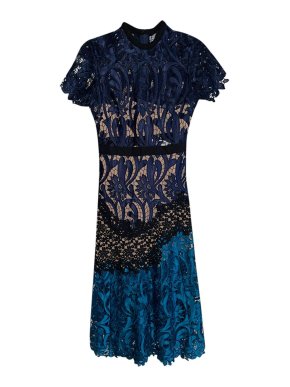 Self Portrait Blue Lace Embellished Midi Dress