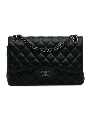 Chanel Black Lambskin Jumbo Classic Double Flap Bag
