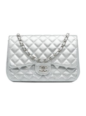 Chanel Metallic Silver Jumbo Classic Single Flap Bag
