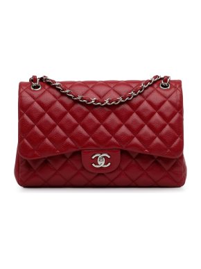 Chanel Red Caviar Leather Jumbo Double Flap Bag