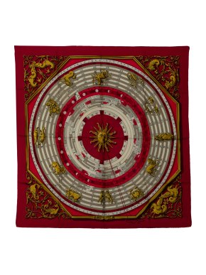 Hermes Red 'Dies Et Hore' Silk Scarf