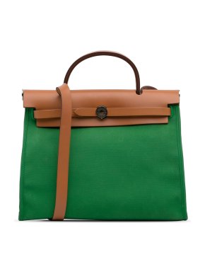 Hermes Toile Herbag Zip 31 in Bambou and Natural Canvas and Swift Leather