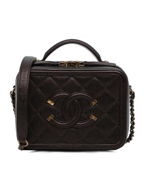 Chanel Chocolate Brown Small Caviar Filigree Vanity Case
