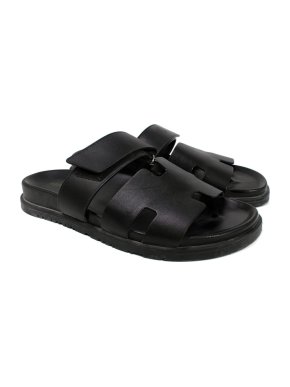 Hermes Black Leather Chypre Sandals