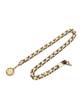 Chanel White Leather Medallion Chain-Link Belt