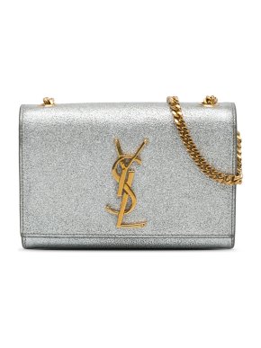 Saint Laurent Metallic Silver Small Monogram Kate Crossbody Bag