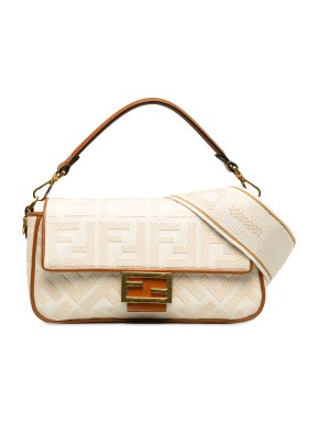 Fendi Cream Medium Embossed Canvas FF Baguette