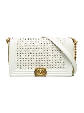 Chanel White Medium Braided Lambskin Boy Bag