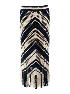Zimmermann Navy and Cream Chintz Chevron Crochet Skirt