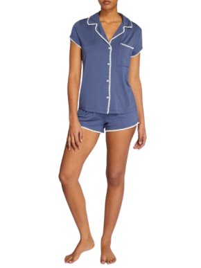 Eberjey Blue Ivory Stitch Trim Short Pyjama Set