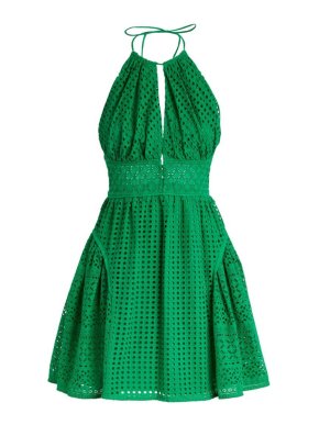 Self Portrait Green Broderie Anglaise Mini Dress