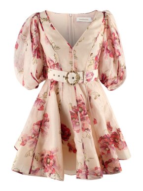 Zimmermann Pink Floral Belted High Tide Mini Dress