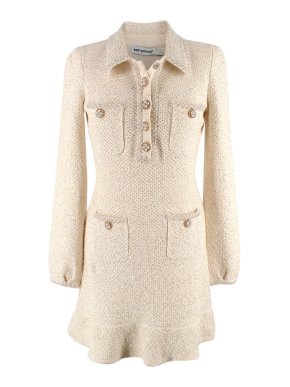 Self-Portrait Cream Sequin Knit Pearl Mini Dress