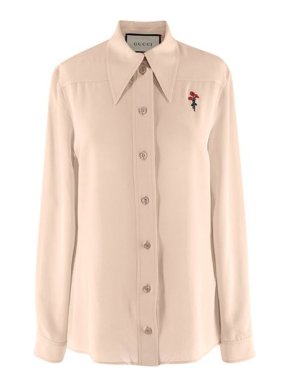 Gucci Silk Button Down Embroidered Beige Shirt