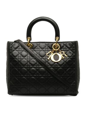 Dior Black Large Lambskin Cannage Lady Dior